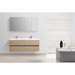 Armoire de toilette bloc-miroir SIENA largeur 144 cm chêne clair texture