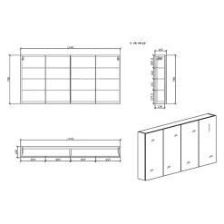 Armoire de toilette bloc-miroir SIENA largeur 144 cm chêne clair texture