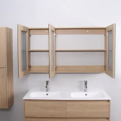 Armoire de toilette bloc-miroir FORTINA largeur 120 cm chêne clair