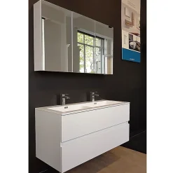 Armoire de toilette bloc-miroir SIENA largeur 120 cm blanc laque