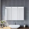 Armoire de toilette en Acier Inoxydable SIRHONA Miroir double 90x65 cm Interrupteur tactile LED + Prise rasoir + Grand rangement