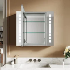Armoire de toilette en aluminium LED 650 x 600 x 130mm SIRHONA Meuble de rangement pour salle de bain Smart Interrupteurs tactiles