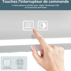 Armoire de toilette en aluminium LED 650 x 600 x 130mm SIRHONA Meuble de rangement pour salle de bain Smart Interrupteurs tactiles