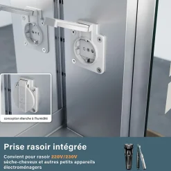 Armoire de toilette en aluminium LED 650 x 650 x 130mm SIRHONA Meuble de rangement pour salle de bain Smart Interrupteurs tactiles