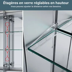Armoire de toilette en aluminium LED 650 x 650 x 130mm SIRHONA Meuble de rangement pour salle de bain Smart Interrupteurs tactiles