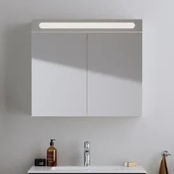 Armoire de toilette en aluminium 2 portes miroir avec éclairage LED pour salle de bain et toilette - 70x100x15cm - DURAPOINT