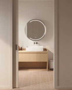 Armoire de toilette LED aluminium MANILLONS 1p miroir diamètre 80 cm P. 14 cm - Nox