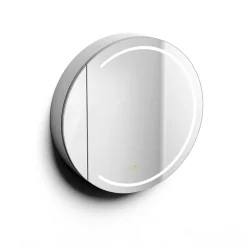 Armoire de toilette LED aluminium MANILLONS 1p miroir diamètre 80 cm P. 14 cm - Nox
