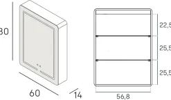 Armoire de toilette LED aluminium MANILLONS 2p miroir l. 60 cm H. 80 cm P. 14 cm - Gan
