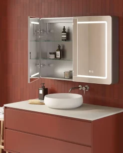 Armoire de toilette LED aluminium MANILLONS 2p miroir l. 80 cm H. 70 cm P. 14 cm - Gan