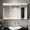 Armoire de toilette LED Blanc 90x60cm SIRHONA avec 3 porte Miroir de salle de bain avec armoire de rangement
