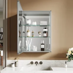 Armoire de toilette LED en aluminium 700 x 500 x 133mm SIRHONA Smart Bathroom Storage Cabinet Interrupteurs tactiles