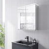 Armoire de toilette MFC 2 portes miroirs, éclairage LED, prise de courant intérieure + 2 tablettes verre, 60x71x19cm (LxHxP), VARO