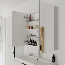 Armoire de toilette miroir 80 cm blanc brillant Malta