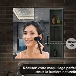 Armoire de Toilette Mural avec Miroir Niches Intégrées et Rangement Fermé - Moderne, Anthracite, 80x70 cm, AICA Sanitaire