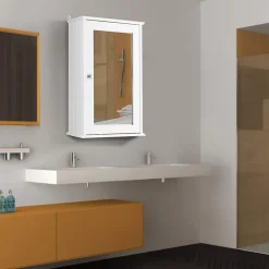 Armoire de Toilette Murale Meuble Mural Salle de Bain en MDF Pente NC avec 1 Porte et Miroir Etagere de Rangement Blanche