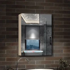 Armoire de Toilette Mural avec Miroir et Rangement - Moderne, Chêne, 40x70 cm, AICA Sanitaire