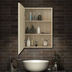 Armoire de Toilette Mural avec Miroir et Rangement - Moderne, Chêne, 40x70 cm, AICA Sanitaire