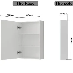 Armoire de Toilette Mural avec Miroir et Rangement - Moderne, Blanc, 40x70 cm, AICA Sanitaire