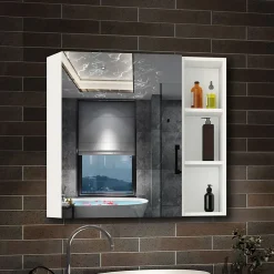 Armoire de Toilette Mural avec Miroir Niches Intégrées et Rangement Fermé - Moderne, Blanc, 80x70 cm, AICA Sanitaire