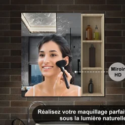 Armoire de Toilette Mural avec Miroir Niches Intégrées et Rangement Fermé - Moderne,Chêne, 60x70 cm, AICA Sanitaire