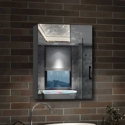 Armoire de Toilette Mural avec Miroir et Rangement - Moderne, Anthracite, 60x70 cm, AICA Sanitaire