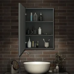 Armoire de Toilette Mural avec Miroir et Rangement - Moderne, Anthracite, 60x70 cm, AICA Sanitaire