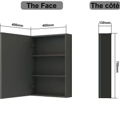 Armoire de Toilette Mural avec Miroir et Rangement - Moderne, Anthracite, 60x70 cm, AICA Sanitaire