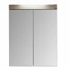 Armoire de toilette murale - 2 portes miroir - Mélaminé Blanc/Chêne. L - H - P : 60 - 77 - 17 cm