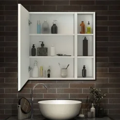 Armoire de Toilette Mural avec Miroir Niches Intégrées et Rangement Fermé - Moderne, Blanc, 70x70 cm, AICA Sanitaire