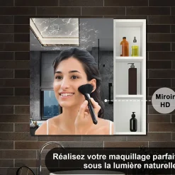 Armoire de Toilette Mural avec Miroir Niches Intégrées et Rangement Fermé - Moderne, Blanc, 70x70 cm, AICA Sanitaire