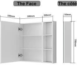 Armoire de Toilette Mural avec Miroir Niches Intégrées et Rangement Fermé - Moderne, Blanc, 70x70 cm, AICA Sanitaire