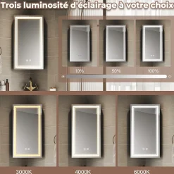 Armoire de toilette SIRHONA 60x75cm + Interrupteur tactile + LED température 3 couleurs + Anti-buée + Prise rasoir