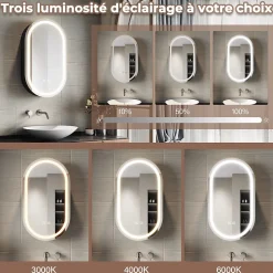 Armoire de toilette SIRHONA 40x70cm+Touch+LED Tri-couleur Température+ Anti-buée+ Prise rasoir