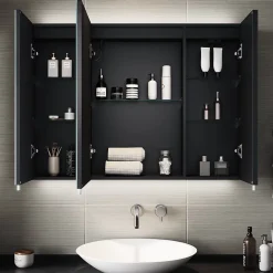 Armoire de toilette SIRHONA Extra Large Miroir 90x65 cm + Grand Rangement + Température LED tricolore + Anti-buée + Prise rasoir