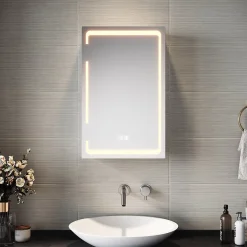 Armoire de toilette SIRHONA miroir de salle de bain avec lumière LED 3 couleurs,38x60cm, meuble de rangement blanc anti-buée
