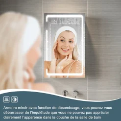 Armoire de toilette SIRHONA miroir de salle de bain avec lumière LED 3 couleurs,38x60cm, meuble de rangement blanc anti-buée