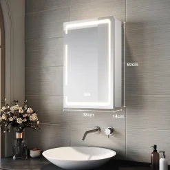 Armoire de toilette SIRHONA miroir de salle de bain avec lumière LED 3 couleurs,38x60cm, meuble de rangement blanc anti-buée