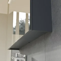 Armoire de toilette suspendue Anthracite mat 80x18x70cm (LxPxH) 2 portes miroir, éclairage LED, tablettes en verre - SOLO