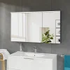 Armoire de toilette suspendue Anthracite mat 120x18x70cm (LxPxH) 2 portes miroir, éclairage LED, tablettes en verre - SOLO