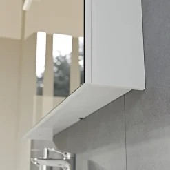 Armoire de toilette suspendue Blanc mat 120x18x70cm (LxPxH) 2 portes miroir, éclairage LED, tablettes en verre - SOLO