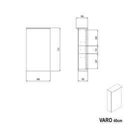 Armoire de toilette suspendue miroir 40x19x71cm (LxPxH), charnière à droite, éclairage LED, tablettes en verre - VARO