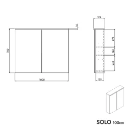Armoire de toilette suspendue Chêne miel 100x18x70cm (LxPxH) 2 portes miroir, éclairage LED, tablettes en verre - SOLO