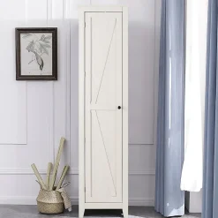 Armoire haute et étroite, étagère à 4 compartiments et porte, peu encombrante, grand espace de rangement, 43 x 19,5 x 183 cm.