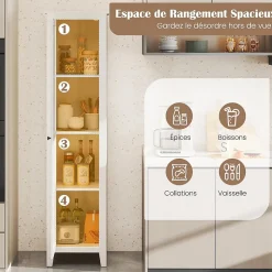 Armoire haute et étroite, étagère à 4 compartiments et porte, peu encombrante, grand espace de rangement, 43 x 19,5 x 183 cm.