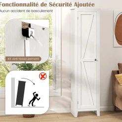 Armoire haute et étroite, étagère à 4 compartiments et porte, peu encombrante, grand espace de rangement, 43 x 19,5 x 183 cm.
