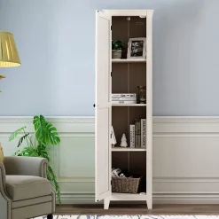 Armoire haute et étroite, étagère à 4 compartiments et porte, peu encombrante, grand espace de rangement, 43 x 19,5 x 183 cm.