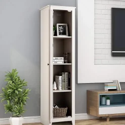 Armoire haute et étroite, étagère à 4 compartiments et porte, peu encombrante, grand espace de rangement, 43 x 19,5 x 183 cm.