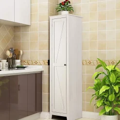 Armoire haute et étroite, étagère à 4 compartiments et porte, peu encombrante, grand espace de rangement, 43 x 19,5 x 183 cm.