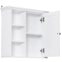 Armoire haute murale de salle de bain ou WC placard 1 porte 3 niches dim. 53L x 14,5l x 50,5H cm MDF panneaux particules blanc
